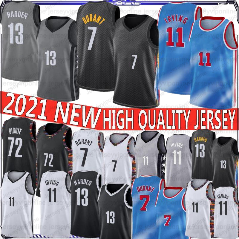 

2021 NCAA Jerseys Mens 11 Irving Basketball Jerseys 7 Kevin Durant Kyrie New University 13 Harden 7 Durant 72 Biggie 11 Irving In Stock S-XX, Black;red