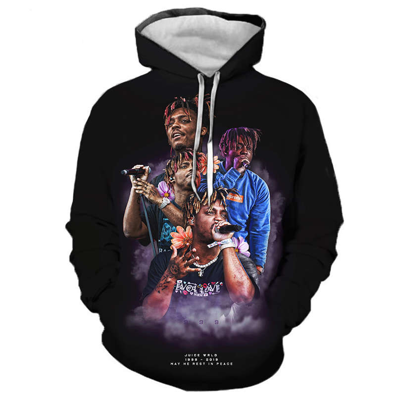 

3D Print Hoodie Men Cool Juice Wrld 999 Hoody Sweatshirt Casual Fashion Hooded, Black;white