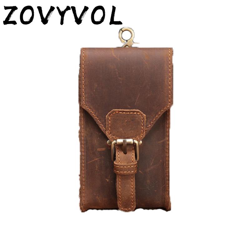 

Genuine Leather Waist Packs Fanny Pack Belt Bag Phone Pouch Bags Travel Male Small