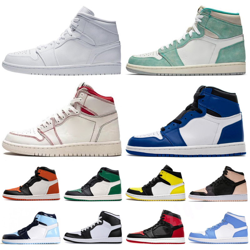

1 high OG basketball shoes 1s mid chicago royal toe metallic gold pine green black UNC Patent men women Sneakers trainers, Color 2