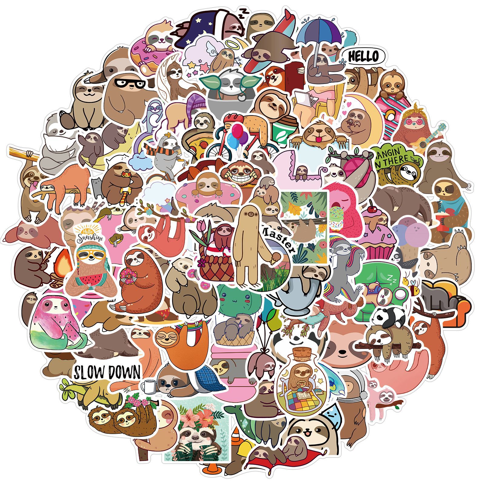 

100 PCS Mixed Cartoon Cute sloth Graffiti Skateboard Stickers For Car Laptop Pad Bicycle Motorcycle PS4 Phone Luggage Decal Pvc guitar Fridge, Multi colors