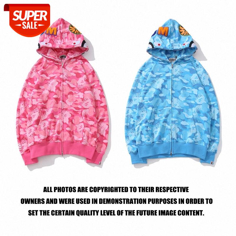 

Blue jellyfish ghost fire camouflage shark sweater hooded jacket casual tide brand personality zipper hoodie #wn13, Black