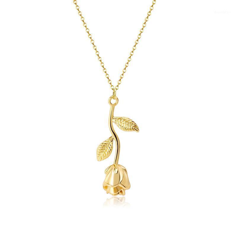 

Rose Necklace Flower Gold Roses Beauty Pendant For Women Gift Chains