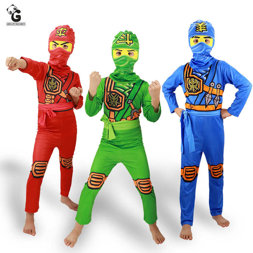 

Ninja Warrior Costumes Cosplay Anime Boys Samurai Children Jumpsuits Halloween Costumes for Kids Suit Superhero Carnival Dress Q0910, Brown