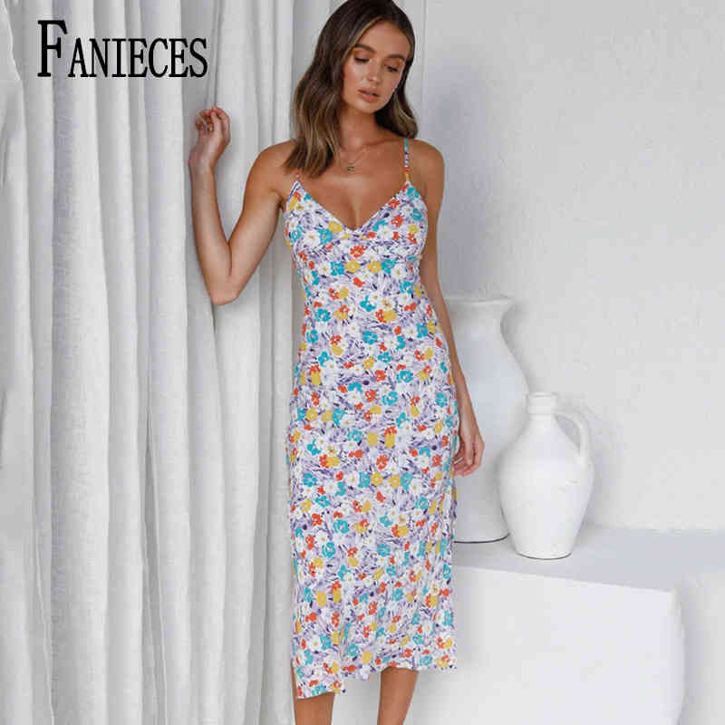 

Floral Print Dress Women Spaghetti Strap es Female Sexy High Split Beach Summer Backless Clubwear Vestidos 210520, V41-9165