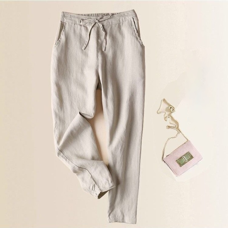 

Cotton Line Pants Women Elegant Trousers Lady Formal Plus Size -5xl Famous Brand Design 210603, White
