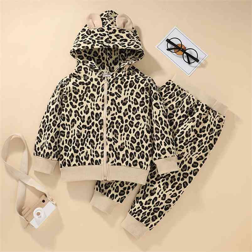 

Winter Children Sets Casual Long Sleeve Zipper Hoodies Leopard Pants Cute 2Pcs Girls Clothes 18M-6T 210629