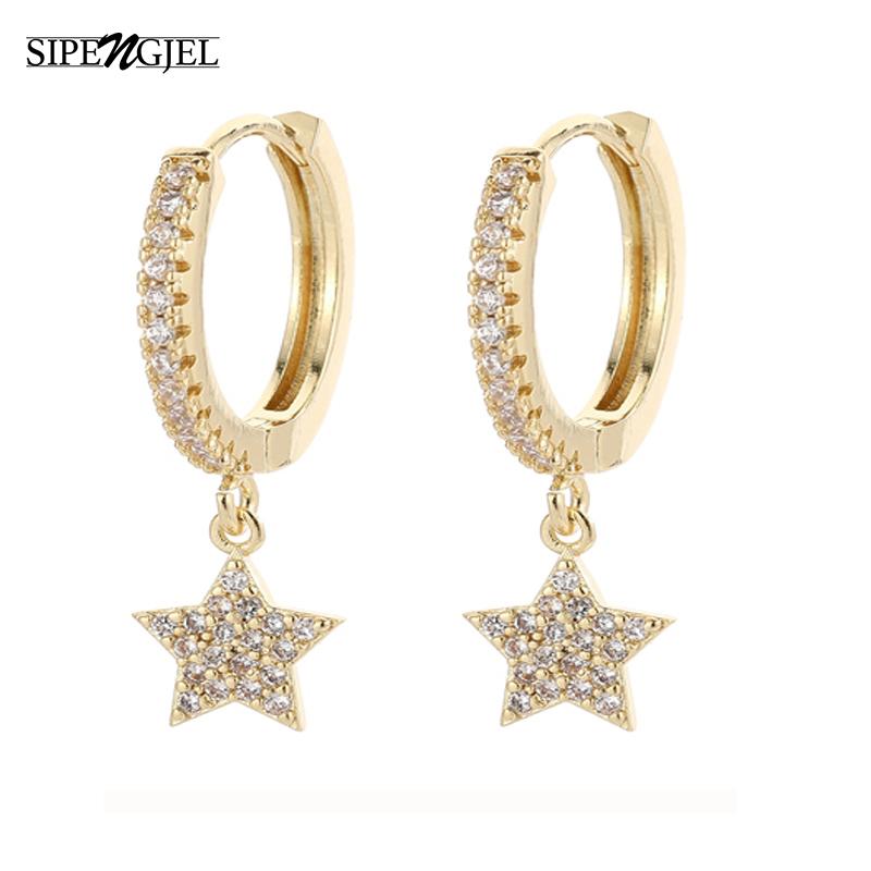 

Hoop & Huggie Fashion Shiny Cubic Zircon Star And Moon Earrings Good Quality For Women Girls Jewelry Boucle Oreille Femme