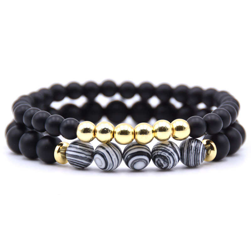 

Wholesale Natural Stone Gold Copper Beads Strands Bracelet for Men and Women Lovers 2pcs/Set