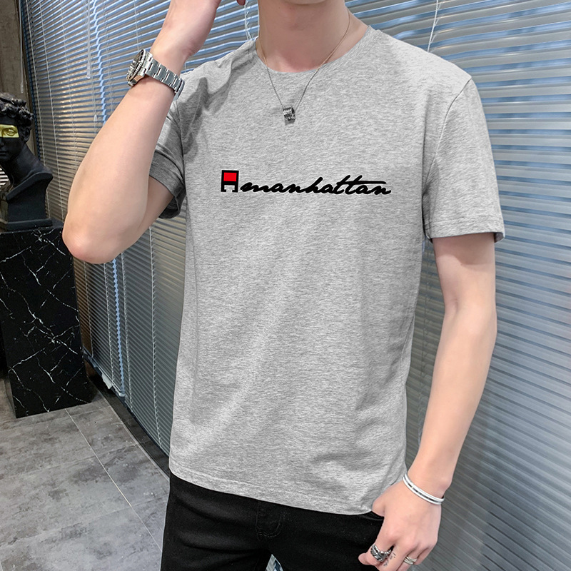 

Fashion Trendy Casual Style T-Shirt Summer Short Sleeve Tops Summer All-match Men's T-shirt Handsome Round Tees, Gray