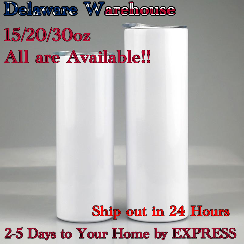 

US STOCK!!15 20 30oz Sublimation STRAIGHT tumblers Stainless Steel seamless skinny with lid and straw White Double Walled Insulated Vacuum coffe mug New, Sublimation white