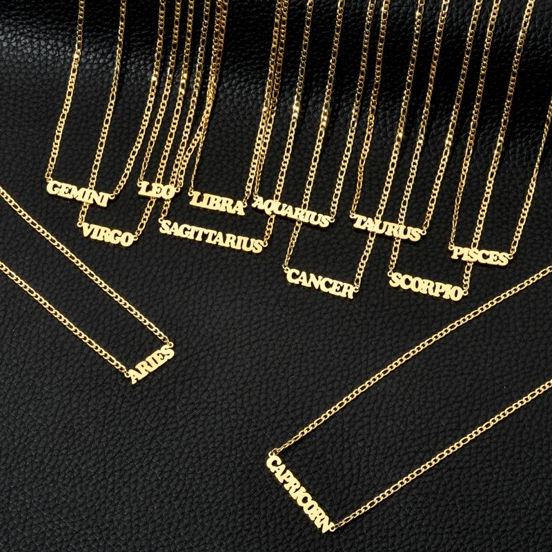 

Pendant Necklaces Drop Letter 12 Constellation Pendants Stainless Steel Figaro Chain Taurus Necklace Choker Horoscope Friendship, Silver