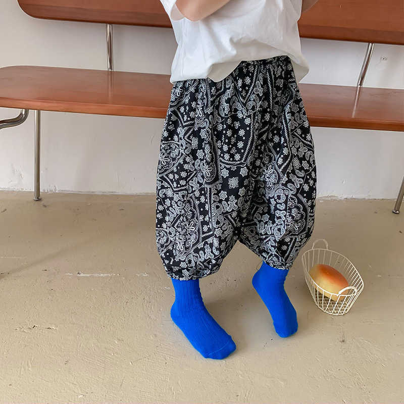 

Korean style retro boys girls printing loose Ankle-length pants 1-6 years unisex kids casual all-match thin trousers 210615, Black