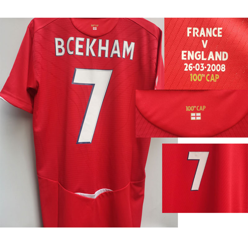 

American College Football Wear 2008 100th Cap Beckham Gerrard Lampard Rooney With MatchDetail Shirt, 2008 beckham 100th cap