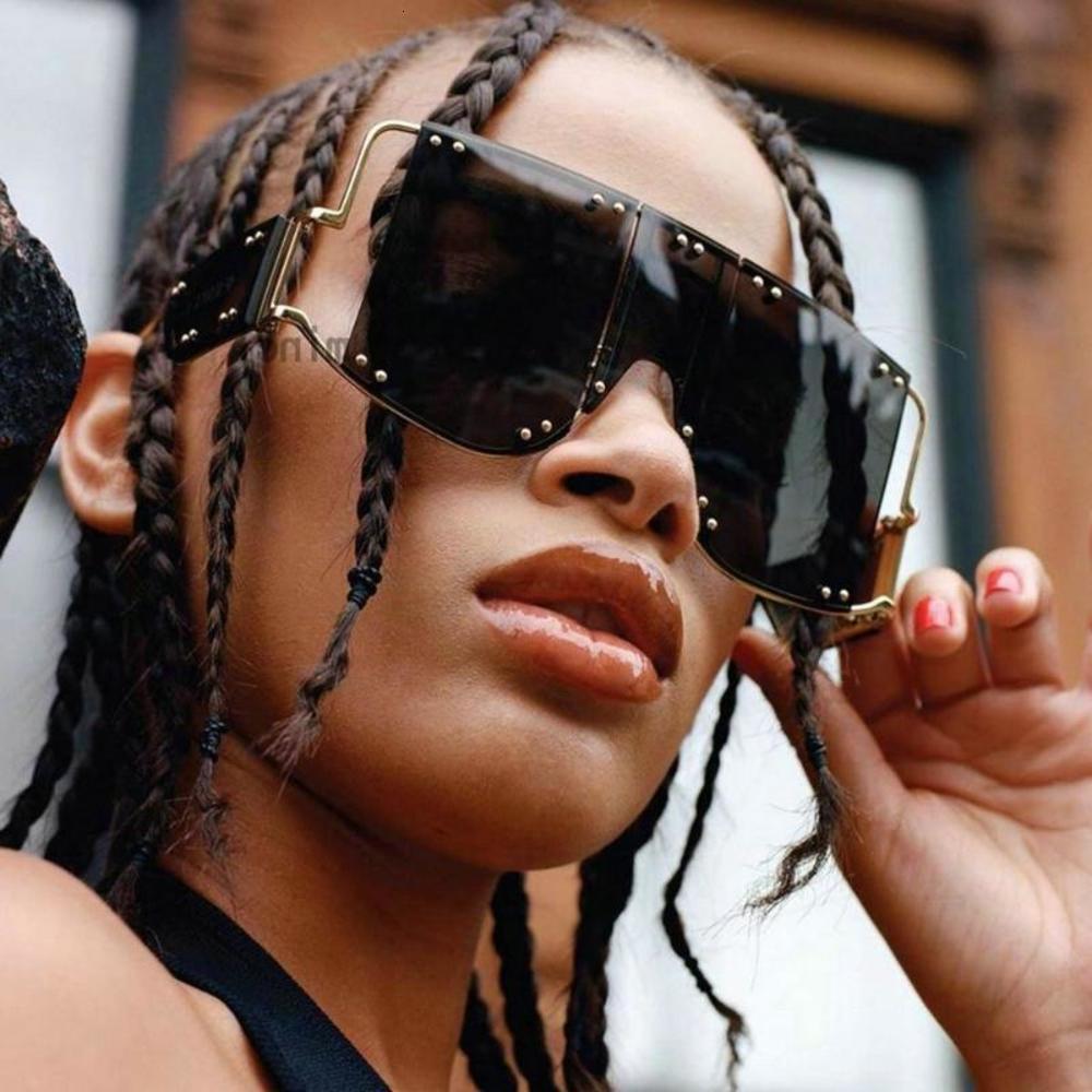 

sunglasses Fashionable sun frames Big Sunglasses Women Men Futuristic Square Goggle Luxury rivet Party punk Sun Glasses Fashion Trendy Festi, Black