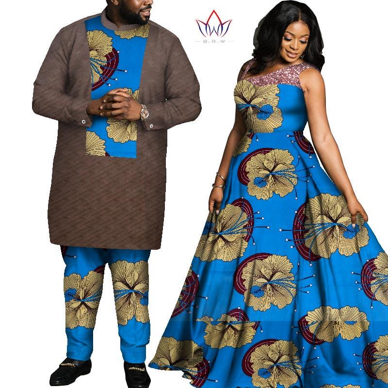 

Africa Style Couples Clothing For Sweet Lovers Bazin Ball Gown Women Dress & Mens Sets Dashiki Plus Size Wedding WYQ689 Ethnic