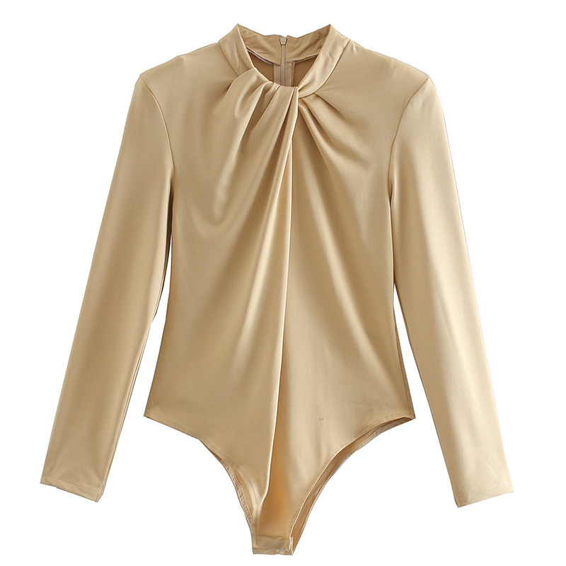 

Autumn Style Female European And American Style Sexy Knot Ribbon Shoulder Pad Long-Sleeved Jumpsuit 210520, Khaki