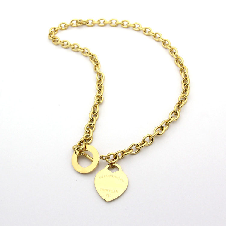 

Newest design Chunky OT chains Heart charms pendants Necklace Titanium Steel excellent quality collar T style