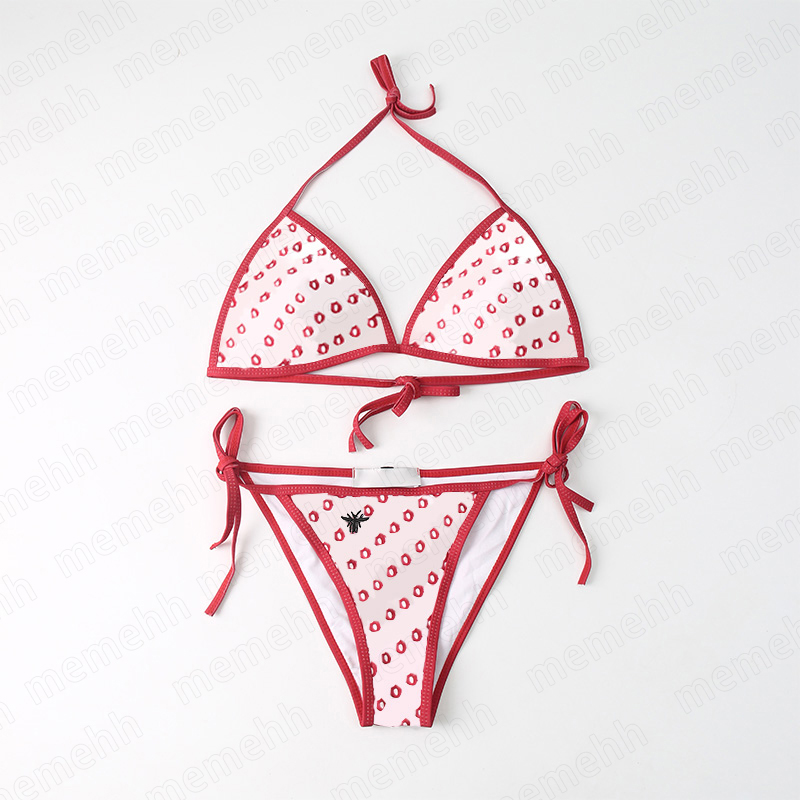 

Womens bikini Summer Swimwear Fashion Printed Letter Bikini Solid Color Swimsuit Beach Wear Bathing Suit, Pink+pink