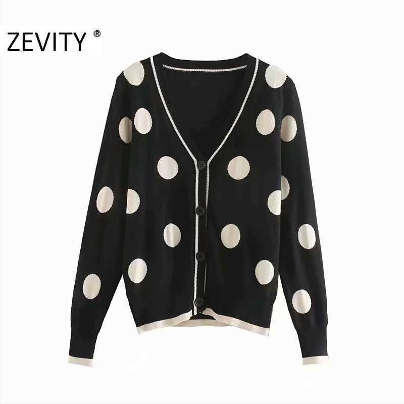 

Zevity Women Vintage V Neck Polka Dot Print Breasted Knitting Sweater Female Chic Autumn Casual Slim Cardigan Tops S443 210603, Stravy s443