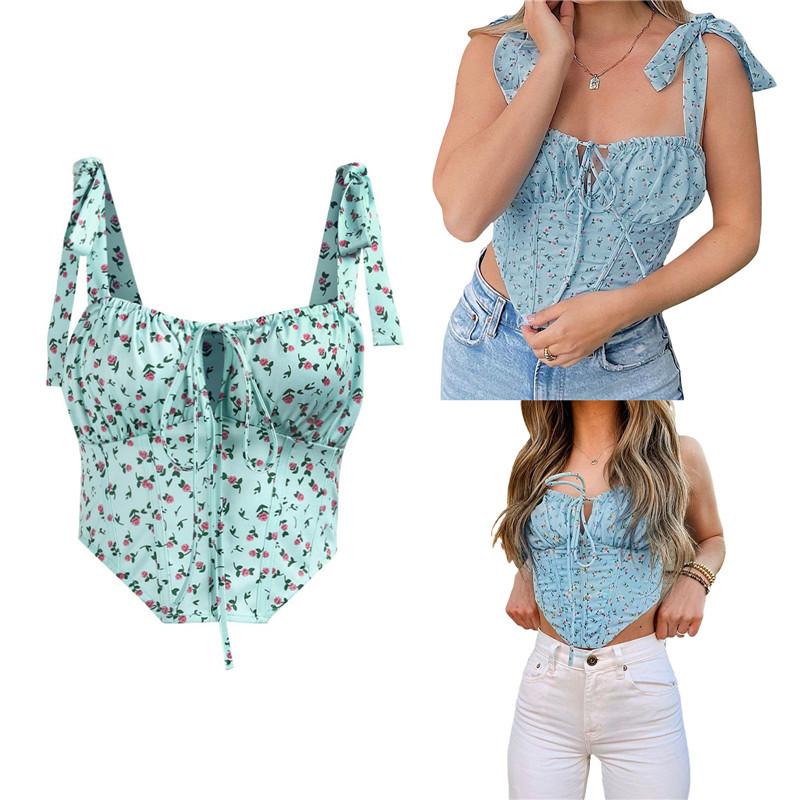 

Women's Tanks & Camis 2021 Women Floral Printed Pattern Close-fitting Camisole Fashion Square Collar Sleeveless Crop Tops Summer Slim Tank T, White