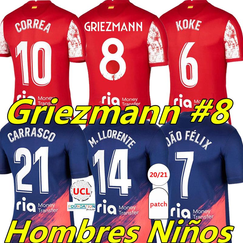 

21/22 Griezmann Atletico Soccer Jerseys Madrid SUAREZ JOÃO FÉLIX 2021 2022 M. Llorente CORREA KOKE Camisetas de fútbol LEMAR CARRASCO men kids kit Football shirt, 21-22 away
