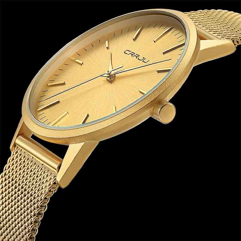 

CRRJU Ultra Slim Gold Watch Men Luxury Business Man Golden Waterproof Unique Fashion Casual Quartz Male Dress Clock Gift 210608