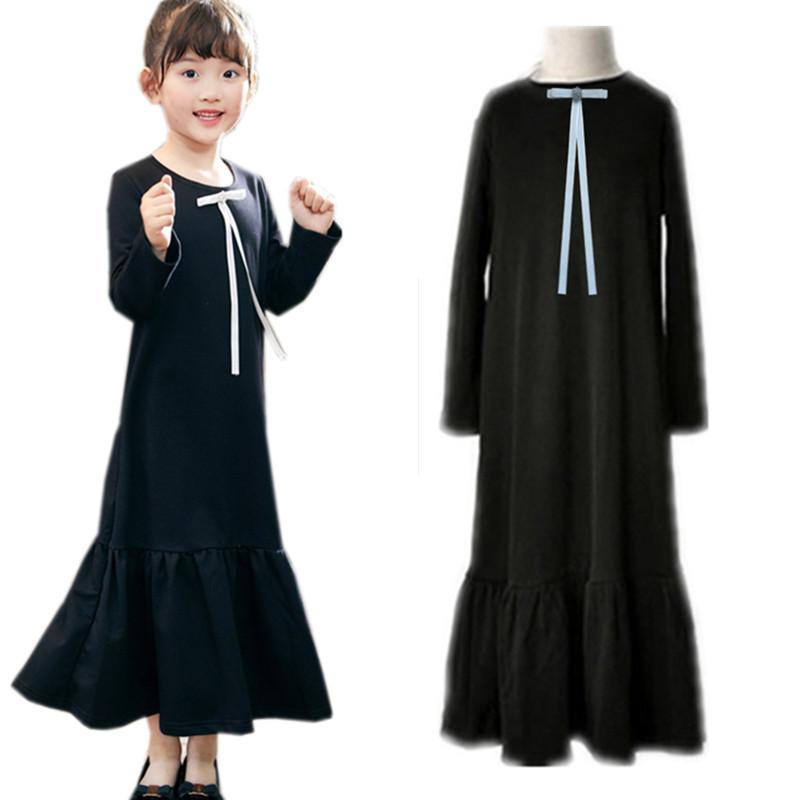 

Girl's Dresses Kids & Teenager Big Girls Long Sleeve Black Cotton Casual Flare Maxi Dress With Removable Pin 3 To 16 Years Fall Winter, Red;yellow