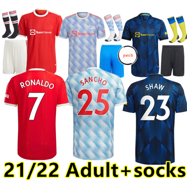 

RONALDO Manchester soccer jersey 21 22 UNITED SANCHO POGBA CAVANI MARTIAL UTD VAN DE BEEK B. FERNANDES RASHFORD LINGARD GREENWOOD football shirt adult+socks, 21/22 3rd