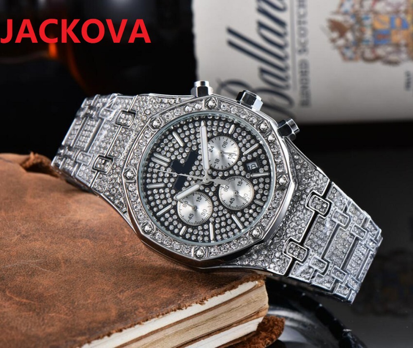 

Full Funcitonal All Dials Working Mens Diamonds Ring Watch Quartz Movement Watches Stopwatch Waterproof Imported Sapphire Fashion Wristwatches Montre de Luxe, As pic