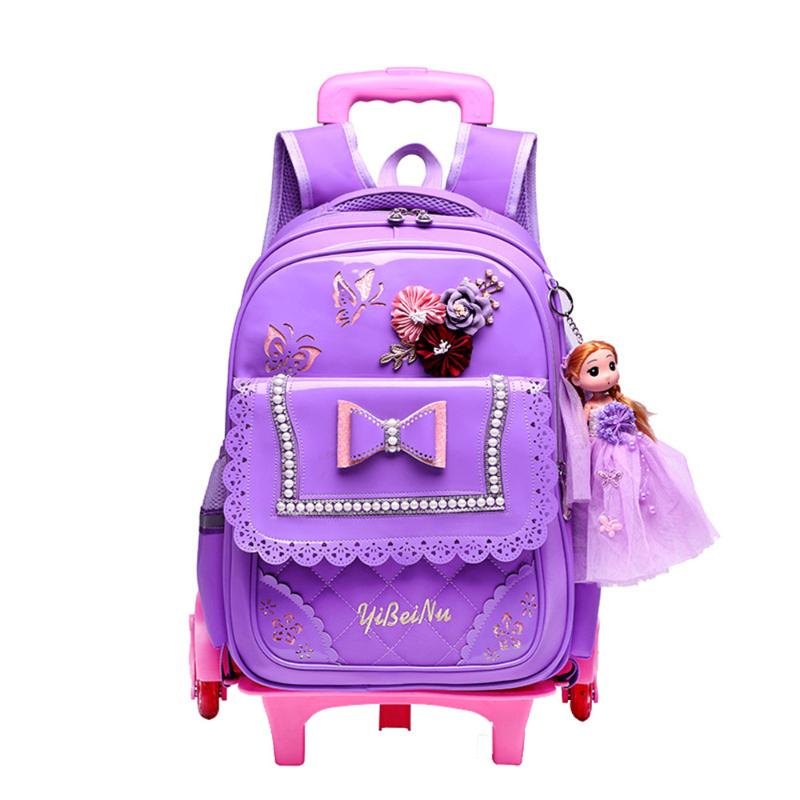 

School Bags Removable Children Waterproof For Girls Trolley Backpack Kids Wheeled Bag Bookbag Travel Luggage Mochilas, 2 wheels sky blue