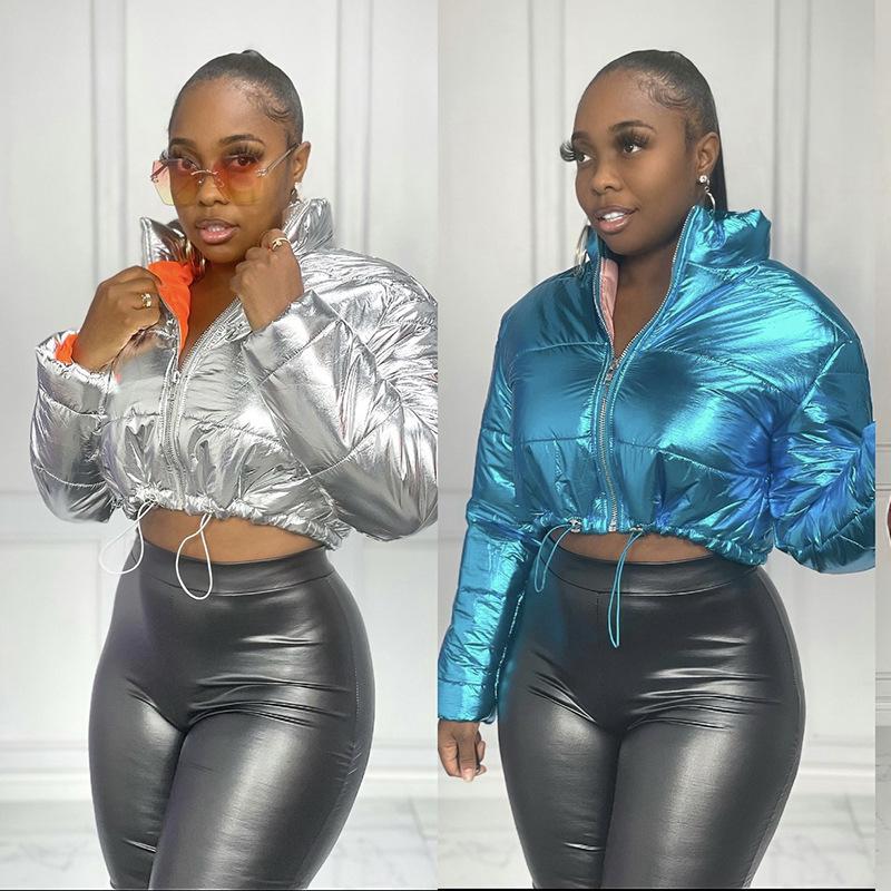 

Women's Down & Parkas 2022 Winter Women Zipper Jackets Streetwear Full Sleeve Casual Coats Bright Keep Warm Outcoat, Black