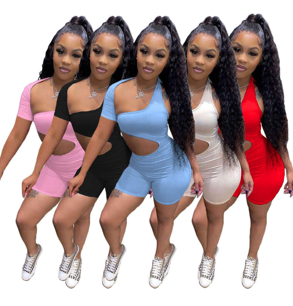 

Sexy Women Jumpsuits Romper Black One Shoulder Shorts Pants Tracksuits Bodysuit Elegant Casual Jogging Nightclub Clothing 818, Desiccant