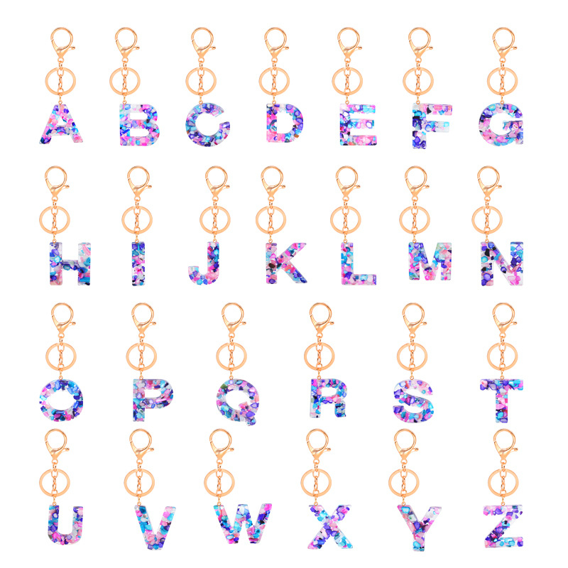 

10Pieces/Lot Blue Letter Pendant Keychains Resin Key Chains Rings For Women Cute Car Acrylic Glitter Keyring Holder Charm Couple Bag Gifts