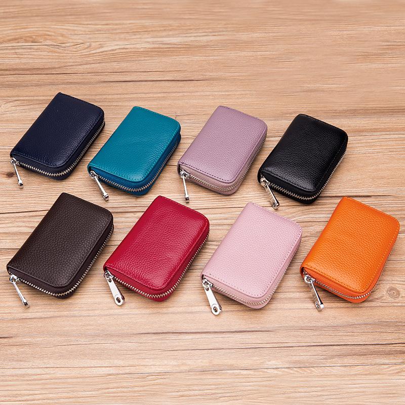 

Card Holders Business Holder Zipper Men's Genuine Cow Leather Rfid Anti-theft Small Coin Purse Women's Fashion Wallet, Taro purple-small