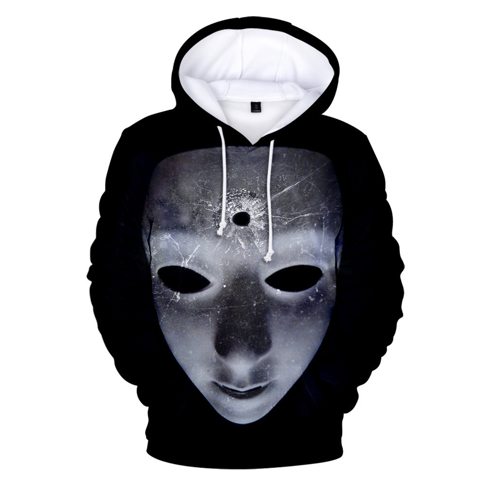 

Halloween 3D digital printed pullover long sleeve hoodie, White;black