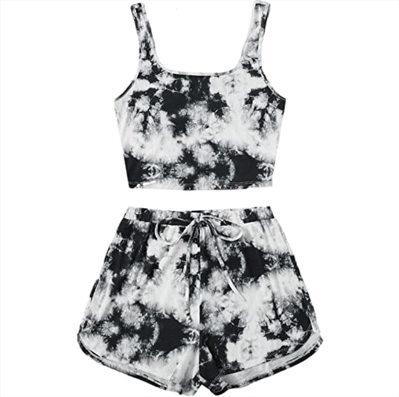 

fashion shorts suits 2pieces womens tracksuits sets summer office floral strap tank crop high waist button female outfits, Gray