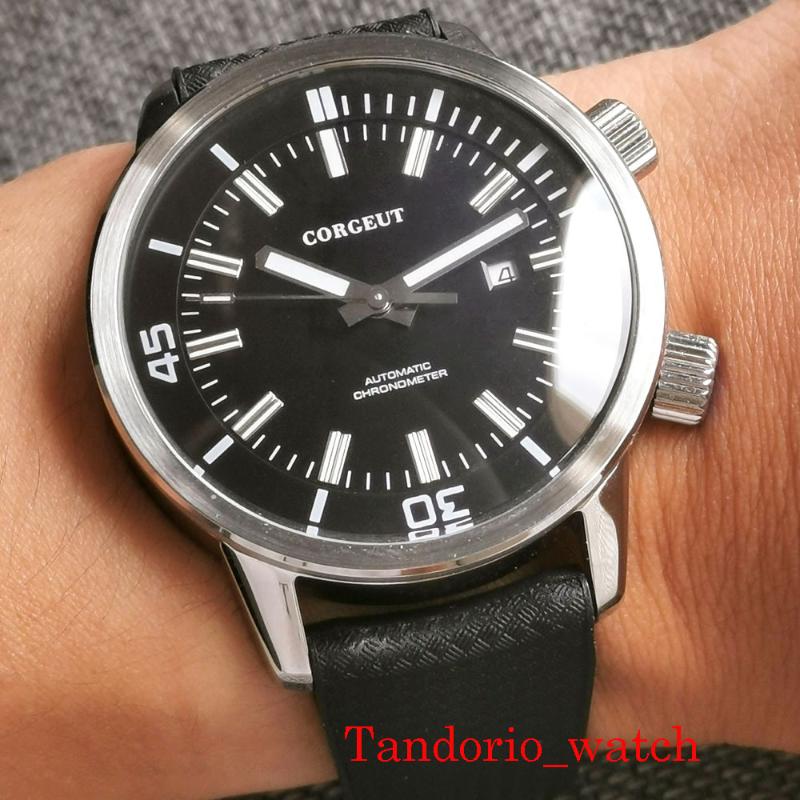 

Wristwatches 45mm ST/MIYOTA 8215 Black/White Dial Mechanical Automatic Men Watch Business Rubber Strap