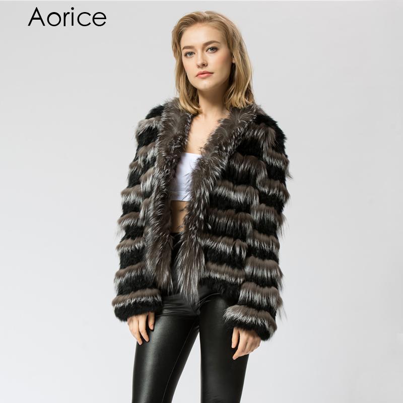 

Women's Fur & Faux CR048 Fashion Winter Warm Knitted Real Silver Coat Jacket Oversize, Black