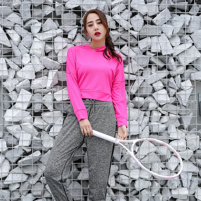 

Two Piece Dress Fitness Clothing Openwork Beauty Back Hoodie Loose Breathable Harlan Pants Moisture Wicking Lady Set Of Three, Multi
