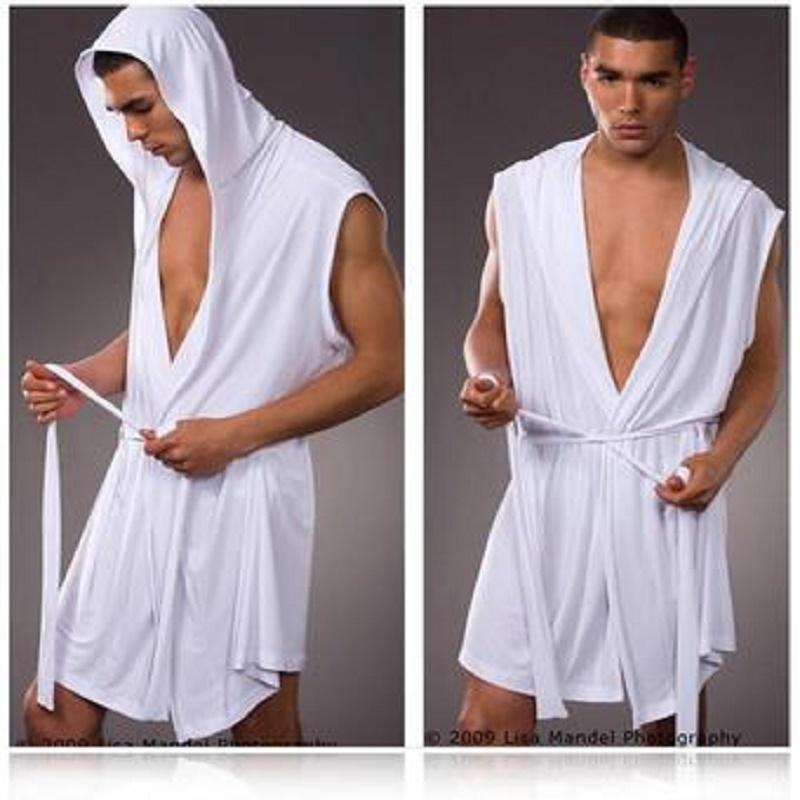 

Men' Sleepwear Men Ice Silk Thin Sleeveless Pajama Sleep Lounge Robes Comfy Contracted Natural Bathrobe Dressing Gown Drawstring Nightcloth, Black