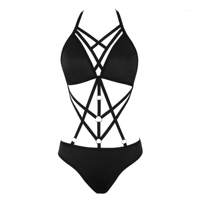 

Women's Jumpsuits & Rompers 2021 Summer Cotton Sexy Hollow Clothing Women Elastic Jumpsuit Deep V-Neck Collar Sleeveless Bodysuit, As pic