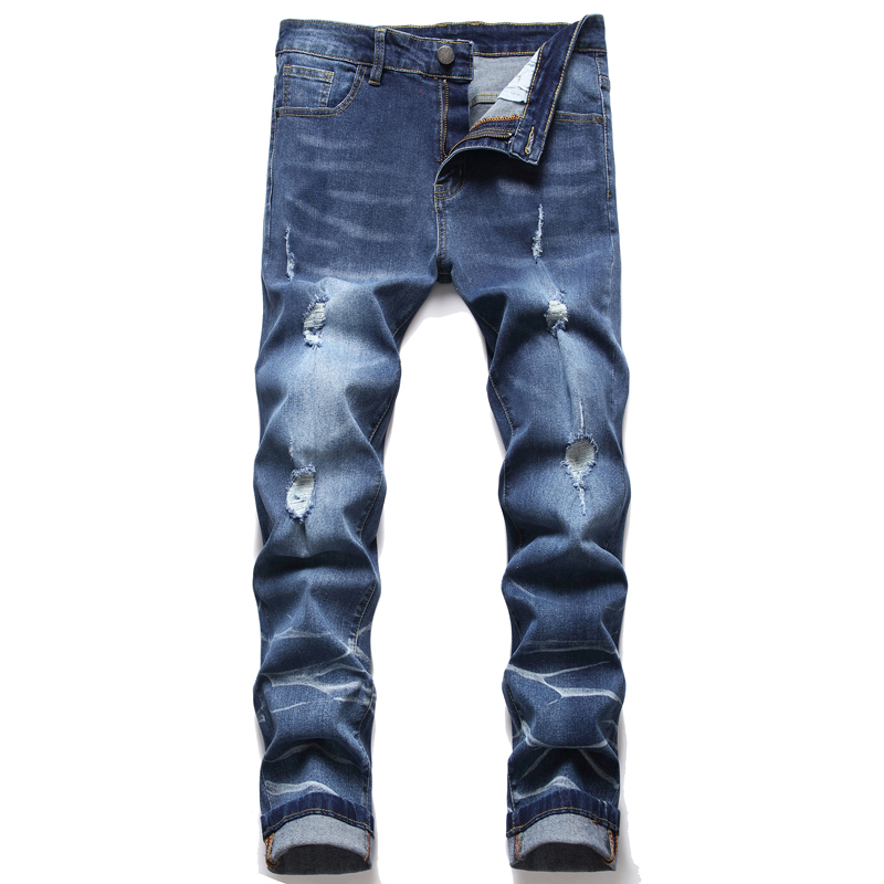 

Men's Slim Fit Hole Jeans Fashion Straight Leg Distressed Destroyed Biker Casual Denim Pants Big Size Motocycle Hip Hop Trousers For Male BY712, 215