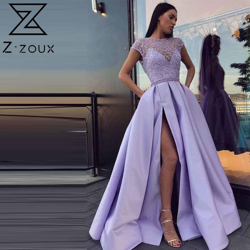 

Women Dress Lace Beading Girls Party Dresses Short Sleeve High Waist Split Ball Gown Plus Size Autumn 210524, Light purple