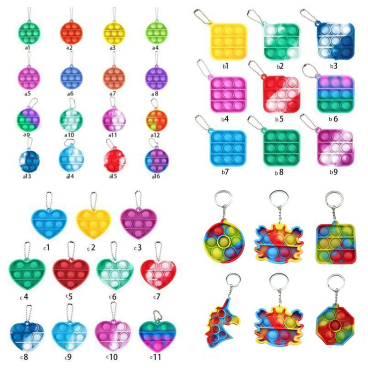 

Tie-dye Simple Dimple Push Fidget Key chain Sensory Kid Fidget Toys Stress Bubble Key Ring Push Bubble Board Finger Pendant 2021 DHL Shipping