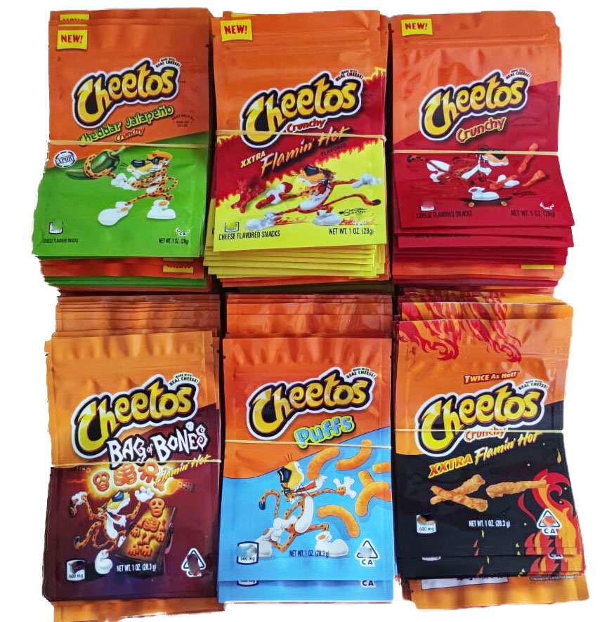 

Newest Customized 6 Types Cheetos Potatos chip Edibles Bags Packaging original Cheese Crunch Flamin limon Cheddar Edible Resealable Zip Lock Mylar Packages Bag