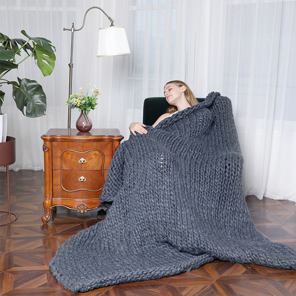 

Coarse Knitted Blanket Hand-knitted Warm Knitted Blanket, 2x2m, Dark Gray