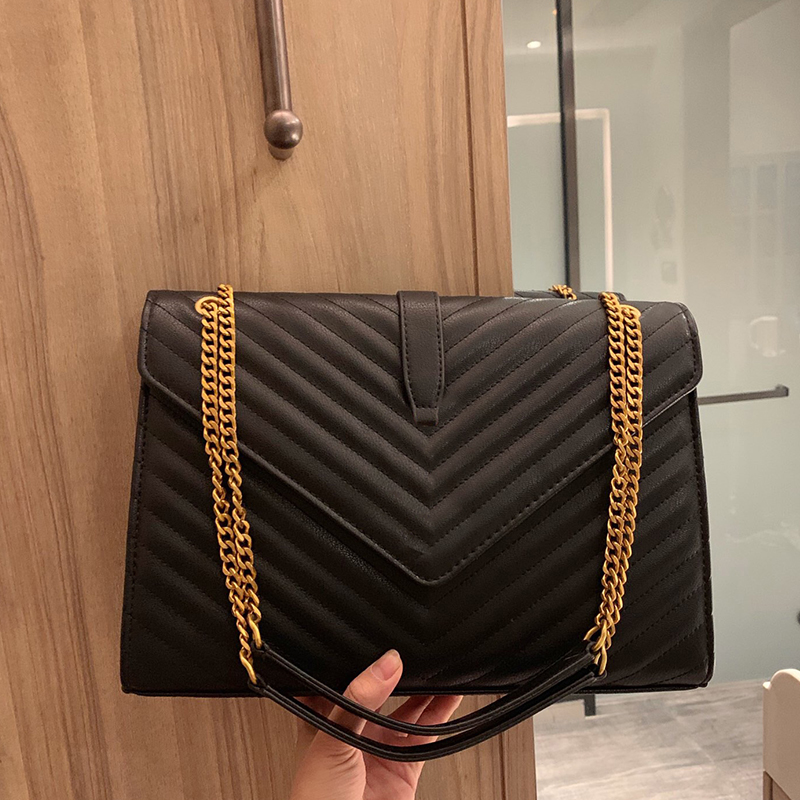 

designer Women Luxurys FashionDesigners Bags 2021 Lady Messenger Wave Pattern Satchel Genuine Leather Shoulder Bag Chain Handbags Purse, Black