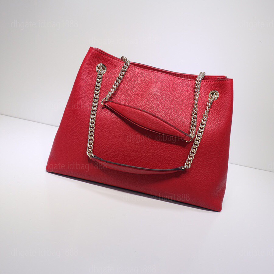 

High-quality women leather shoulder bag large-capacity luggage shopping handbag purse fashionable women's Tassel bag's gold chain, Red