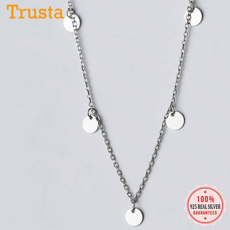 

TrustDavis Round Choker Necklace Link Chain Party Small Circle Charm For Women Fashion 925 Sterling Silver Jewelry Gift DA1555